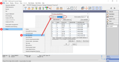 how to revise bar diameters set for reinforcement with STRAP